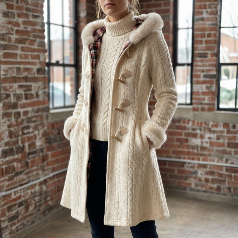 Julia Women’s Hooded Toggle Knit Long Coat