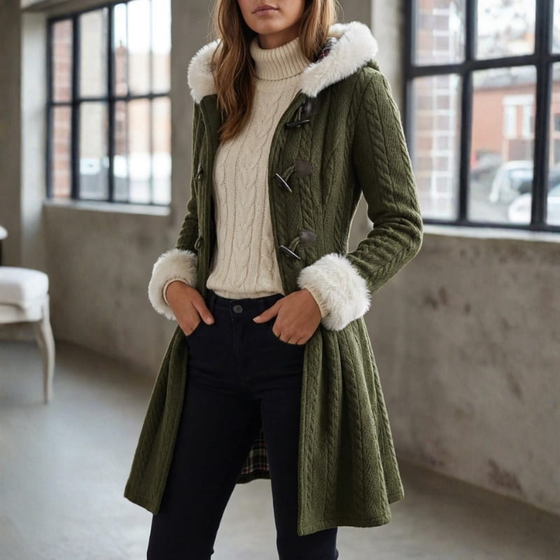 Julia Women’s Hooded Toggle Knit Long Coat