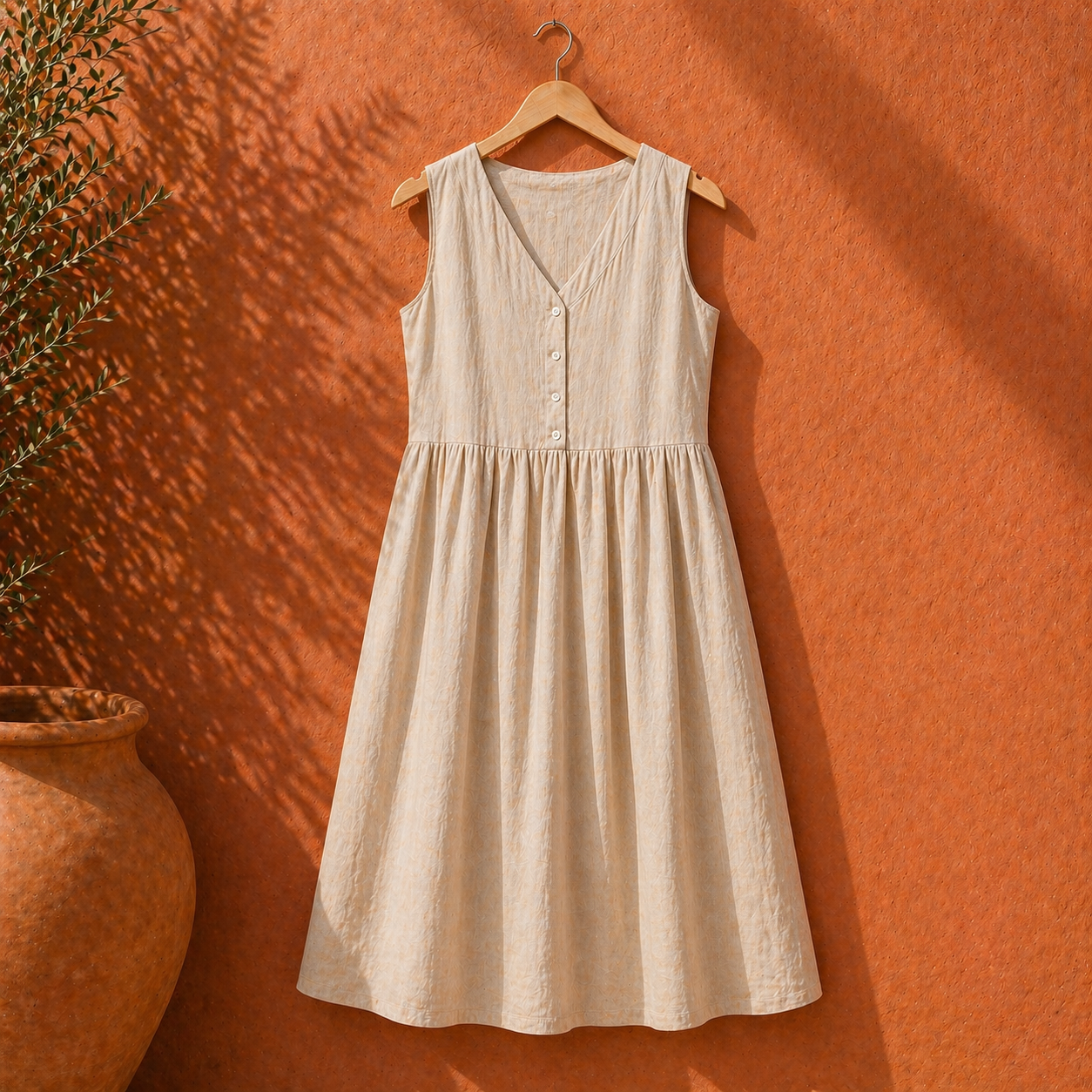 Mathilde Sleeveless Linen Midi Dress – Button Front Relaxed Summer Dress