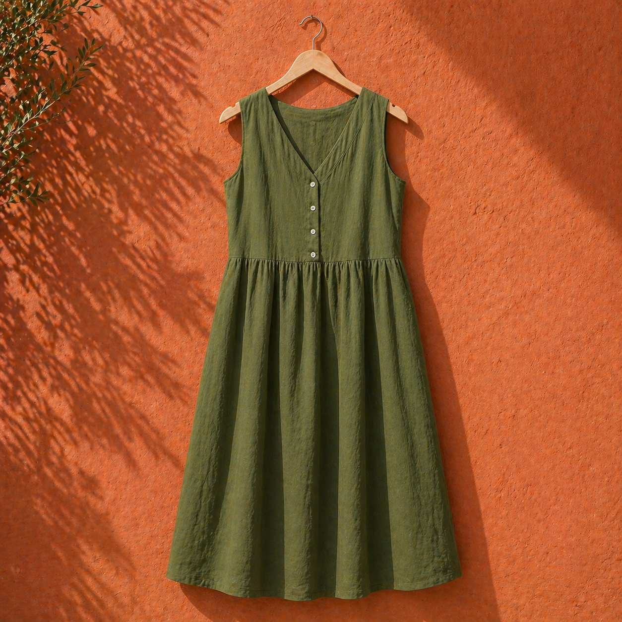 Mathilde Sleeveless Linen Midi Dress – Button Front Relaxed Summer Dress