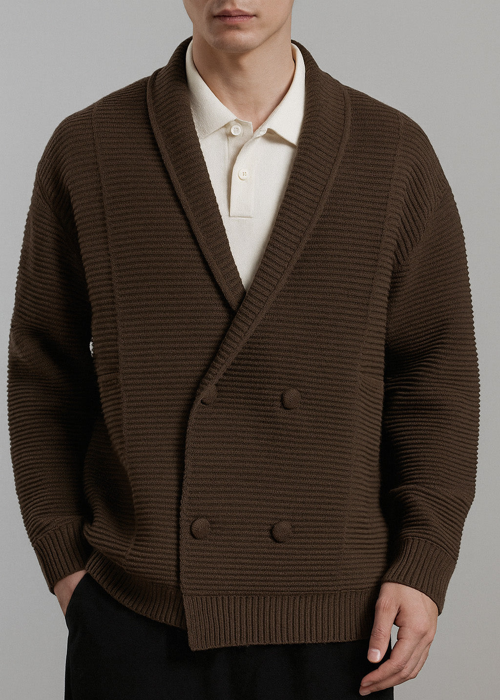 Reid Men’s Cardigan Sweater – Double-Breasted Knit with Ribbed Texture