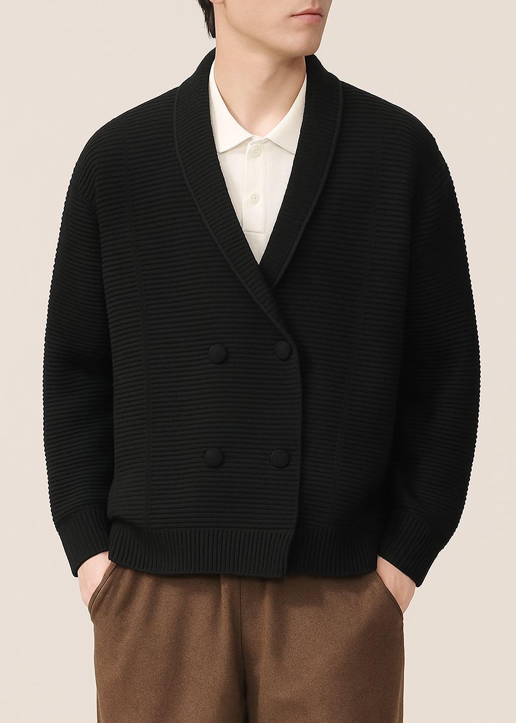 Reid Men’s Cardigan Sweater – Double-Breasted Knit with Ribbed Texture