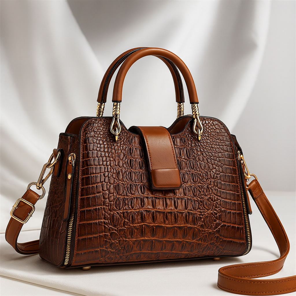 Mireille Women’s Handbag – Crocodile-Embossed Leather Structured Bag