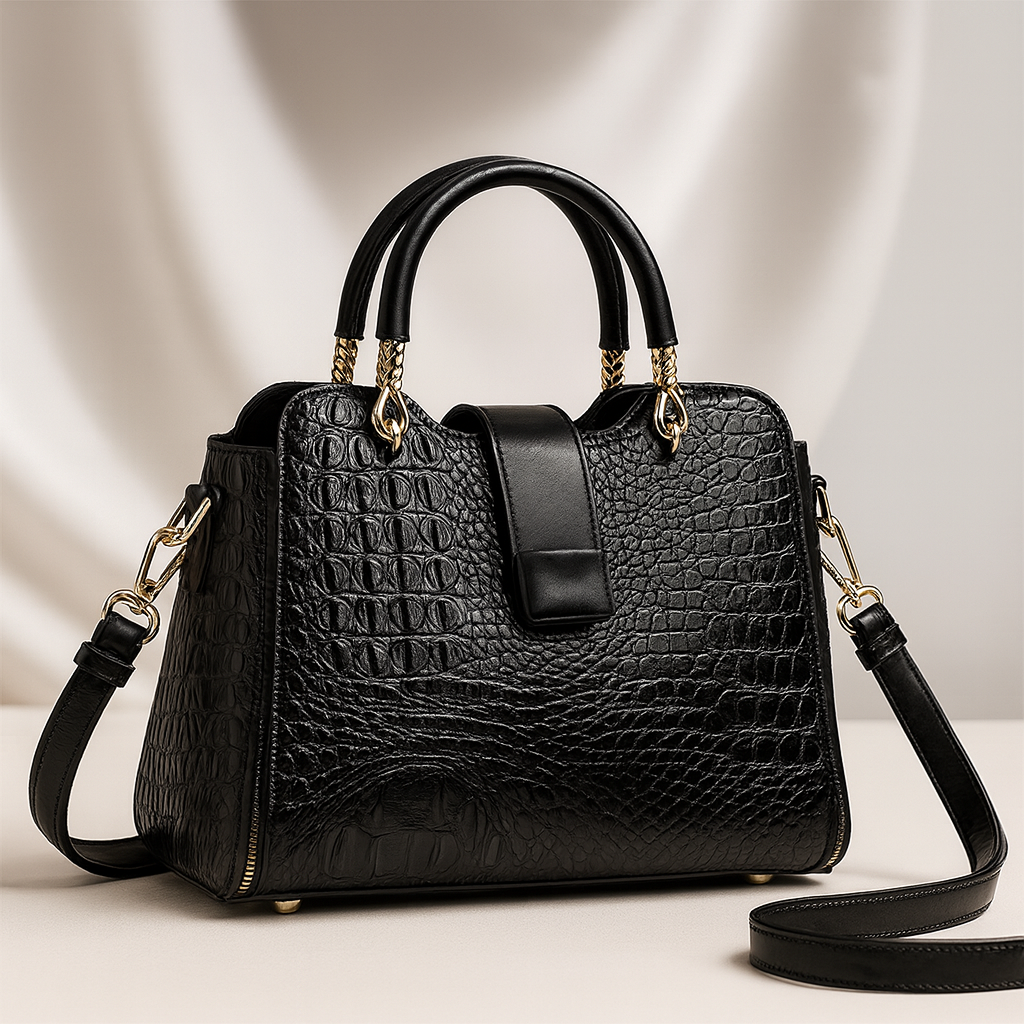 Mireille Women’s Handbag – Crocodile-Embossed Leather Structured Bag