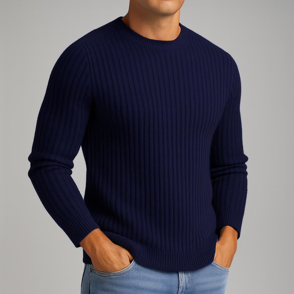 Hollis Men’s Merino Wool Sweater – Soft Knit Pullover with Ribbed Structured Collar