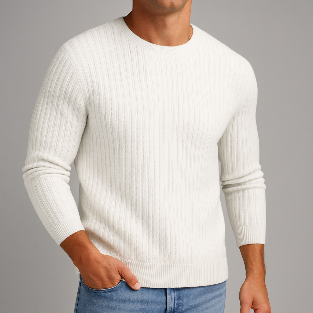 Hollis Men’s Merino Wool Sweater – Soft Knit Pullover with Ribbed Structured Collar