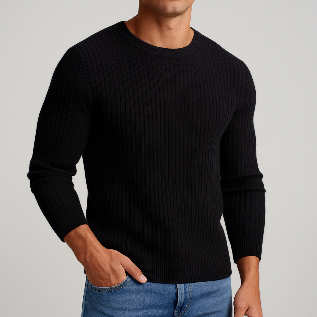 Hollis Men’s Merino Wool Sweater – Soft Knit Pullover with Ribbed Structured Collar