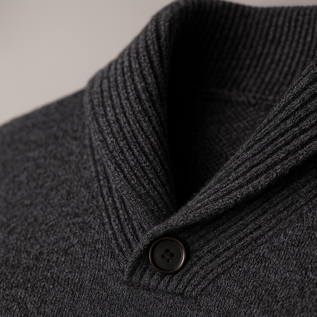 Leon Men’s Merino Wool Sweater – Ribbed Shawl Collar Knit Pullover