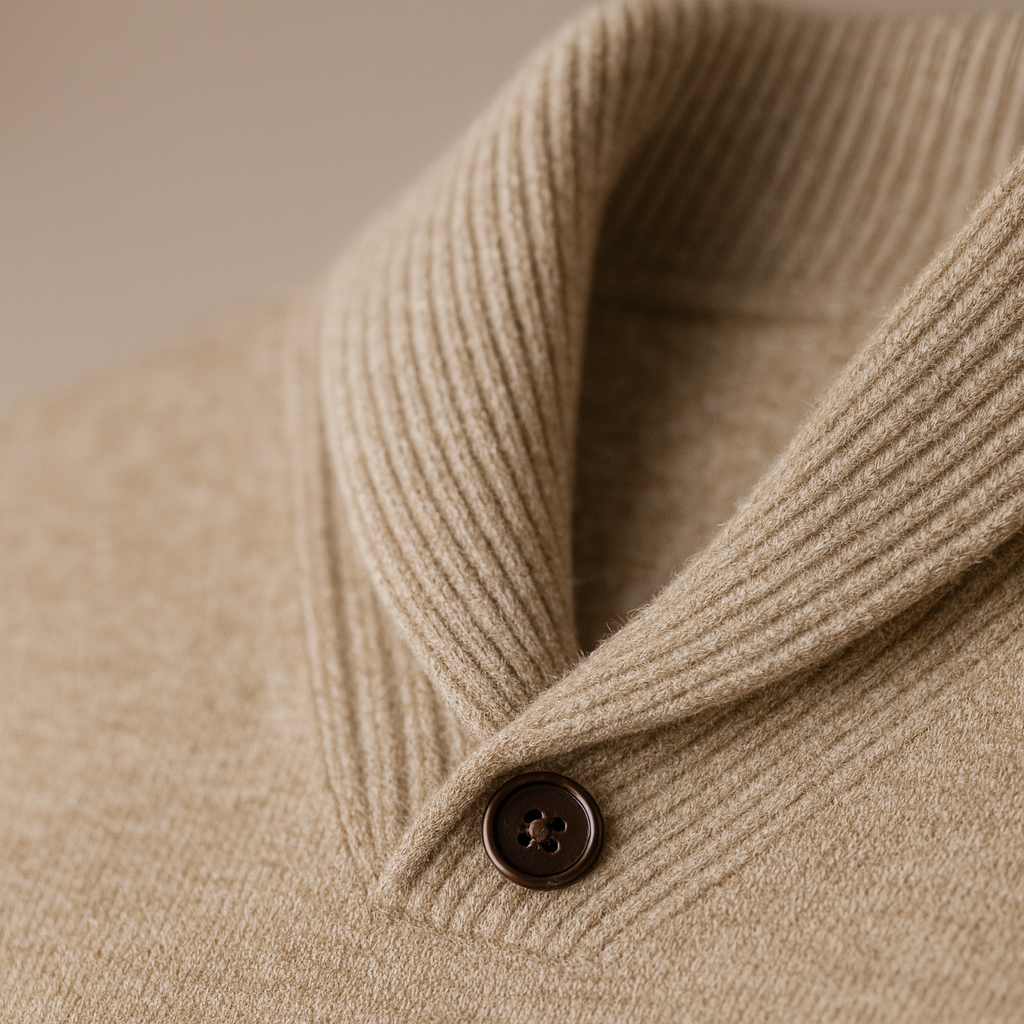 Leon Men’s Merino Wool Sweater – Ribbed Shawl Collar Knit Pullover