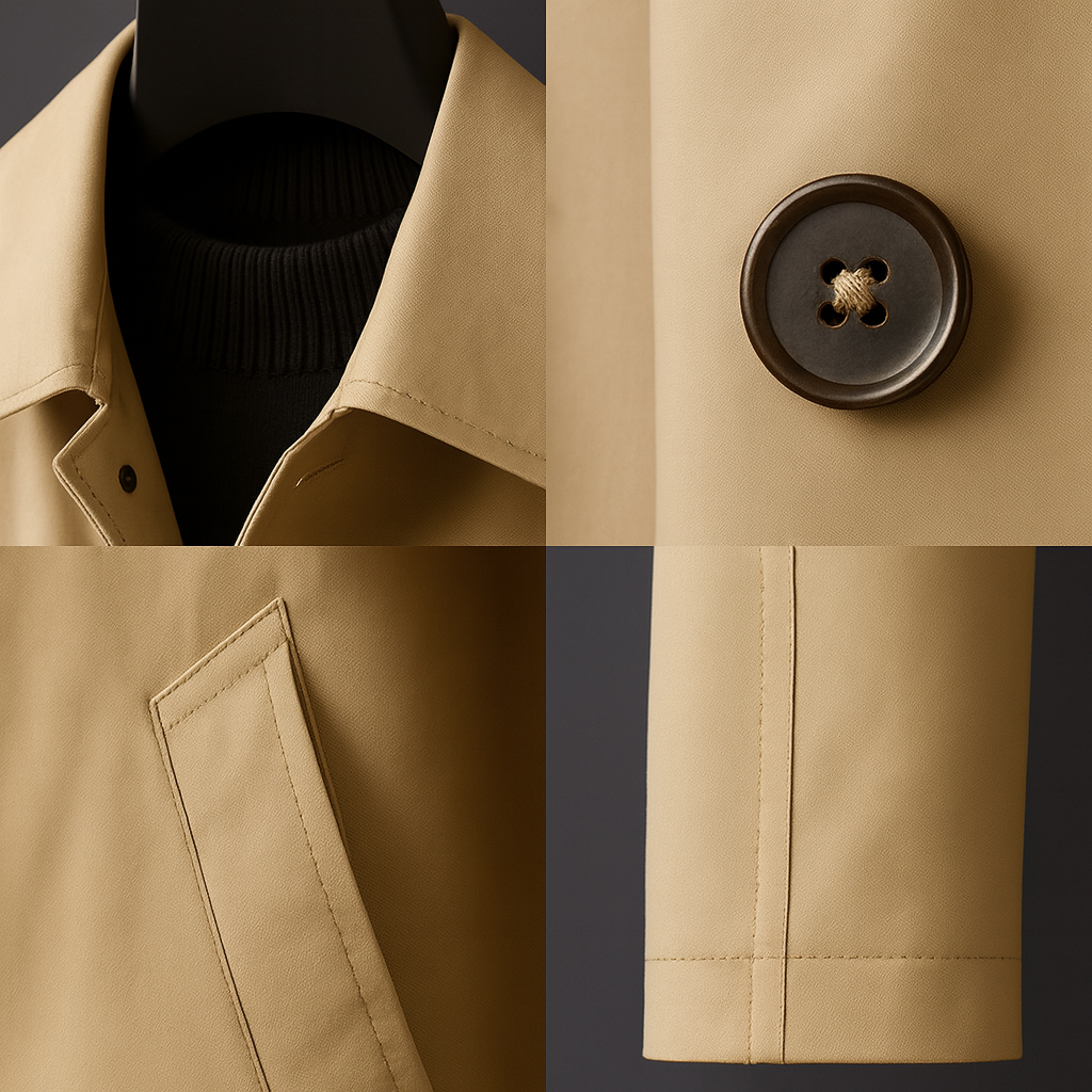 Sebastian Men’s Trench Coat – Cotton Tailored Weather-Resistant Overcoat