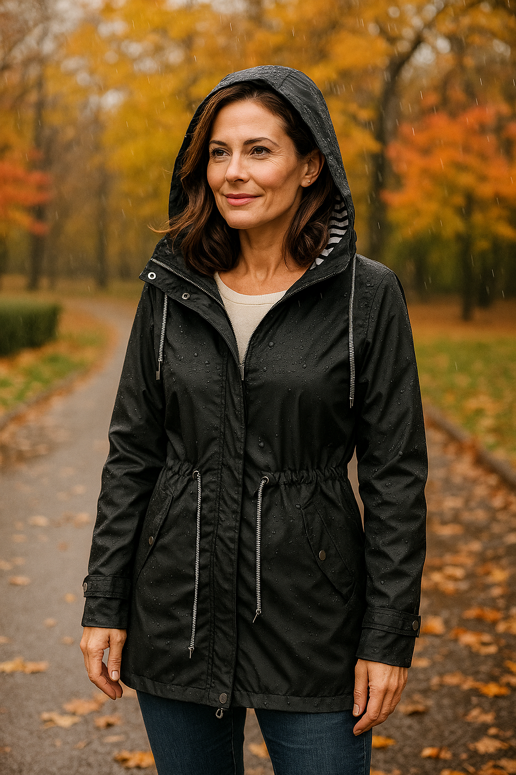 Elodie Waterproof Hooded Jacket – Lightweight Rainwear with Adjustable Fit