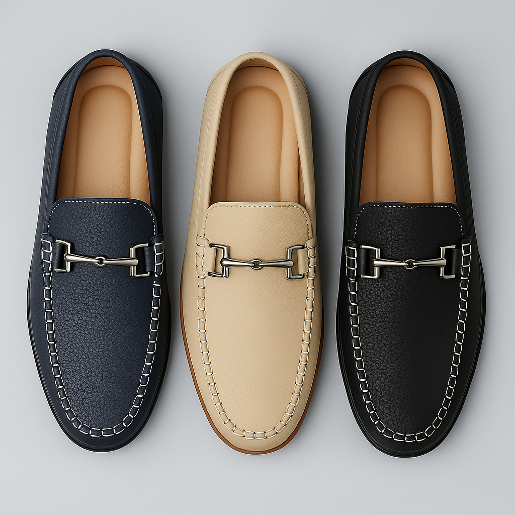 Fabrizio Men’s Leather Loafers – Genuine Cow Leather Slip-On Shoes with Cushioned Insole