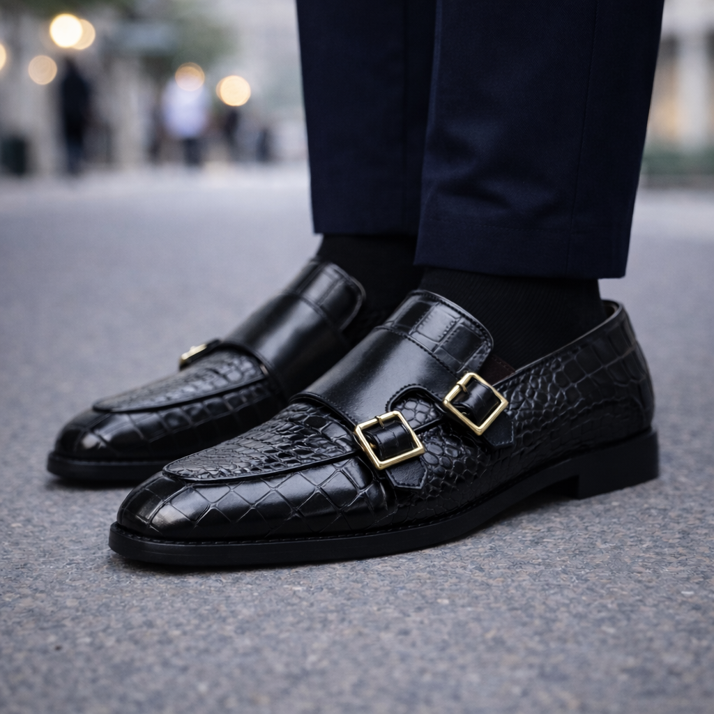 Giovanni Men’s Monk Strap Leather Shoes