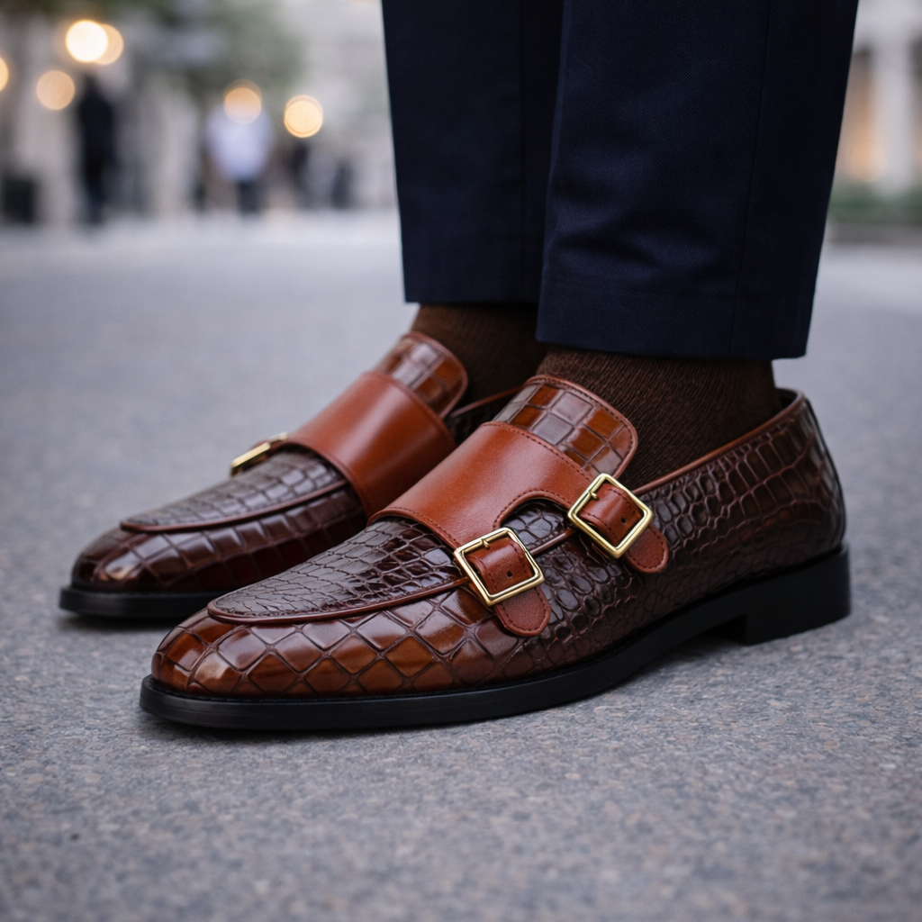 Giovanni Men’s Monk Strap Leather Shoes