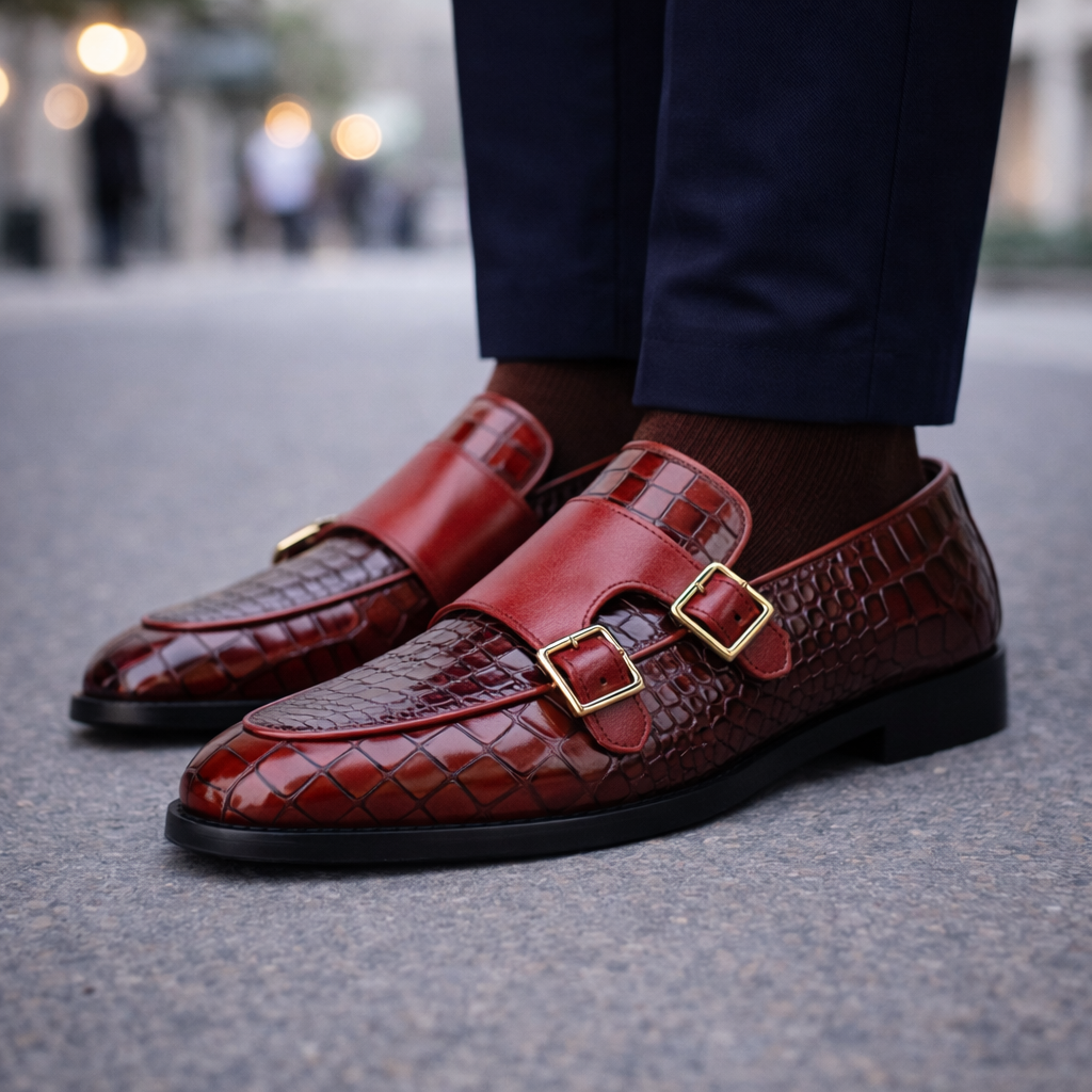 Giovanni Men’s Monk Strap Leather Shoes
