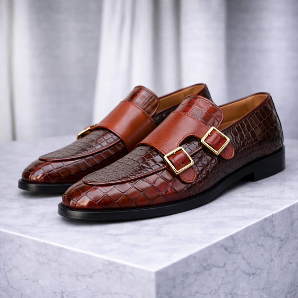 Giovanni Men’s Monk Strap Leather Shoes