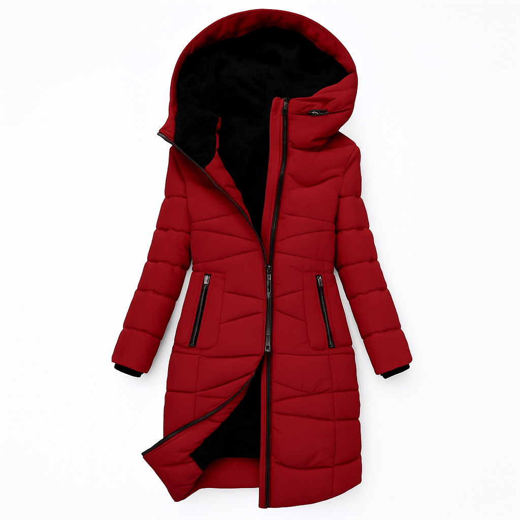 Marbella Women’s Long Quilted Coat – Plush Hooded Winter Jacket