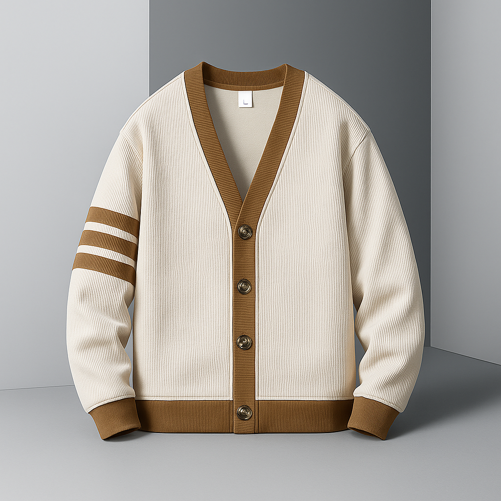 Rolando Men’s Button-Up Cardigan – Lightweight Knit with Handstitched Detail