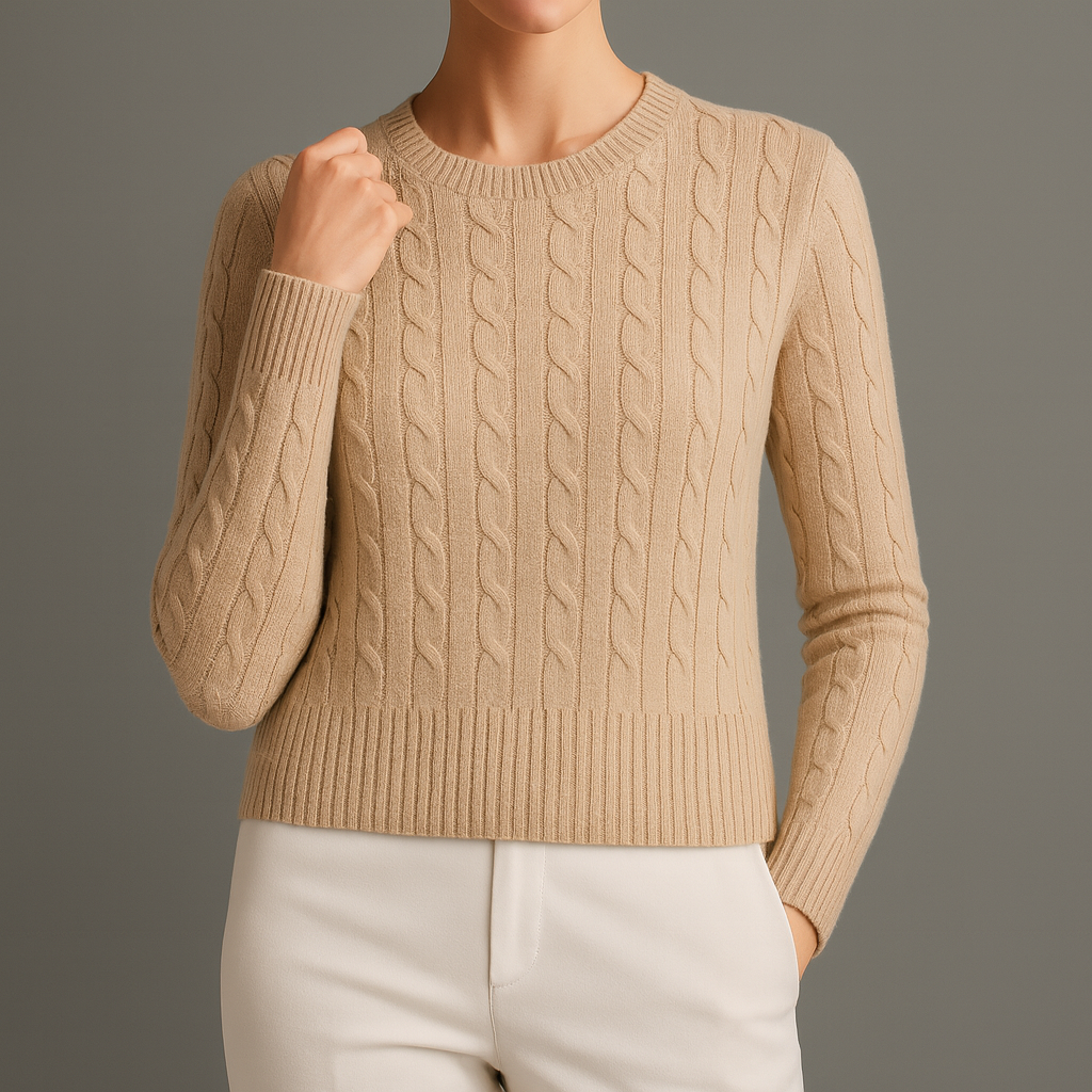 Linda Women’s Cotton Sweater – Handstitched Cable Knit Sweater