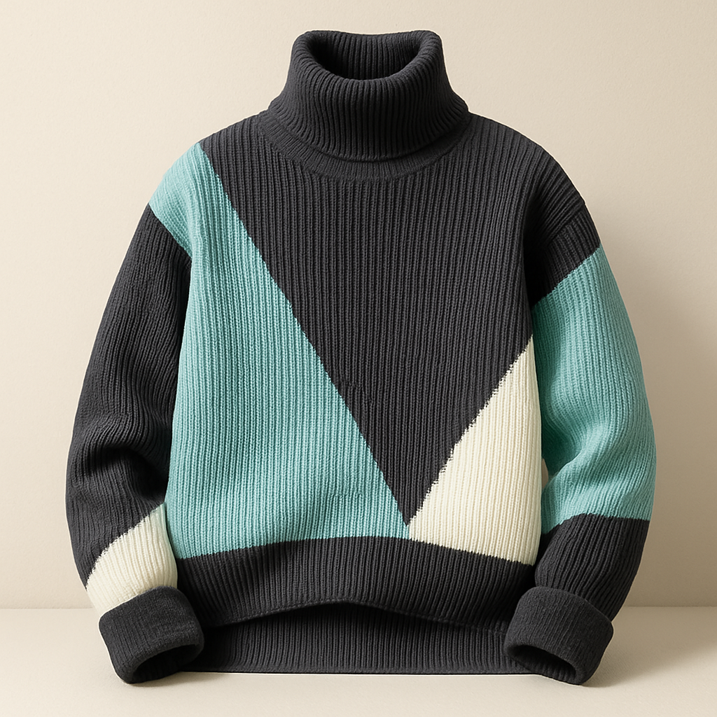 Leonardo Men’s Turtleneck Sweater – Fleece-Lined Wool Knit Pullover