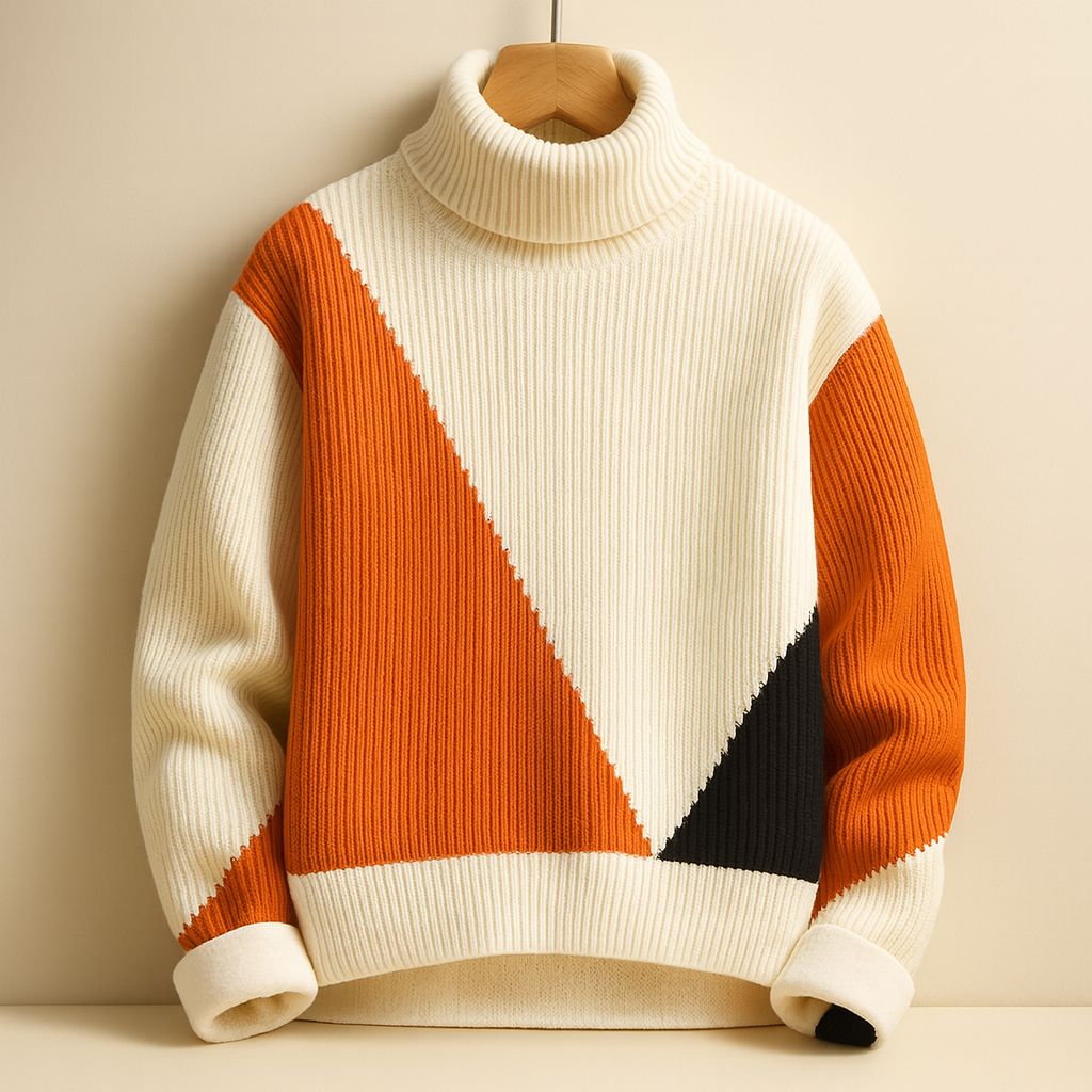 Leonardo Men’s Turtleneck Sweater – Fleece-Lined Wool Knit Pullover