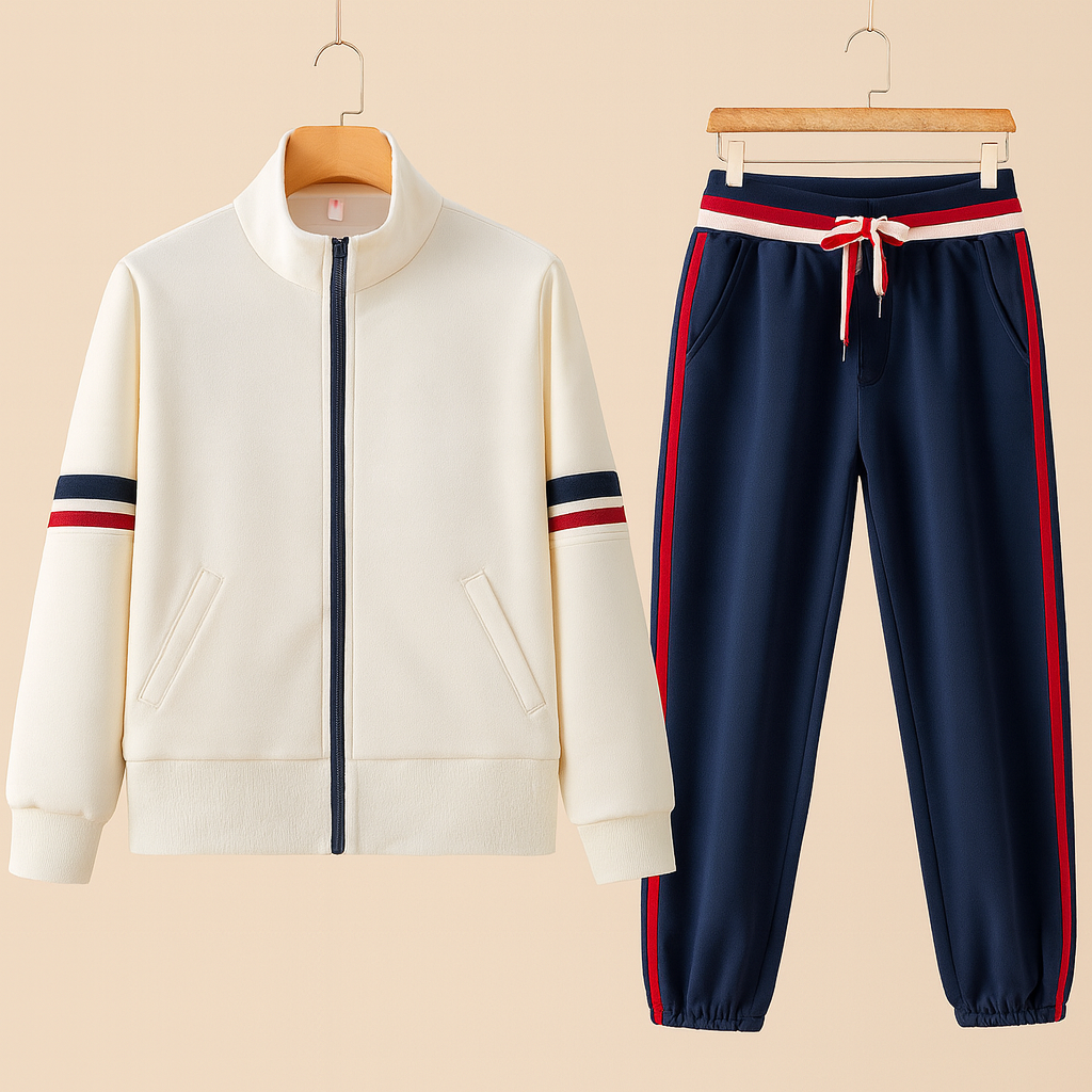Massimo Men’s Tracksuit – Double-Knit Fabric with Contrast Stripe Detail