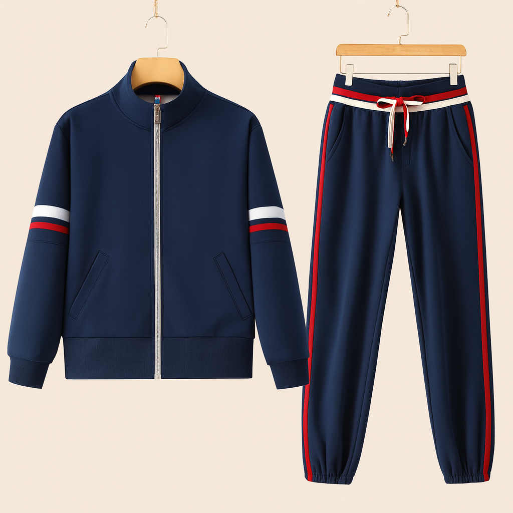 Massimo Men’s Tracksuit – Double-Knit Fabric with Contrast Stripe Detail