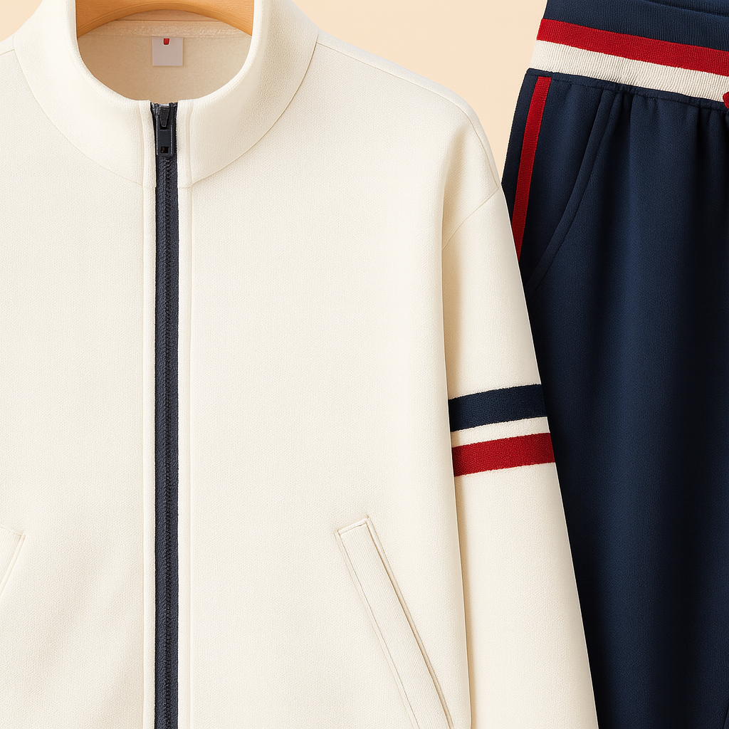Massimo Men’s Tracksuit – Double-Knit Fabric with Contrast Stripe Detail