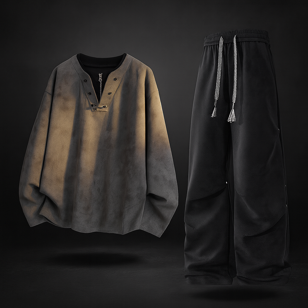 Stefano Men’s Lounge Set – Brushed Terry with Zip Neckline & Wide-Leg Pants