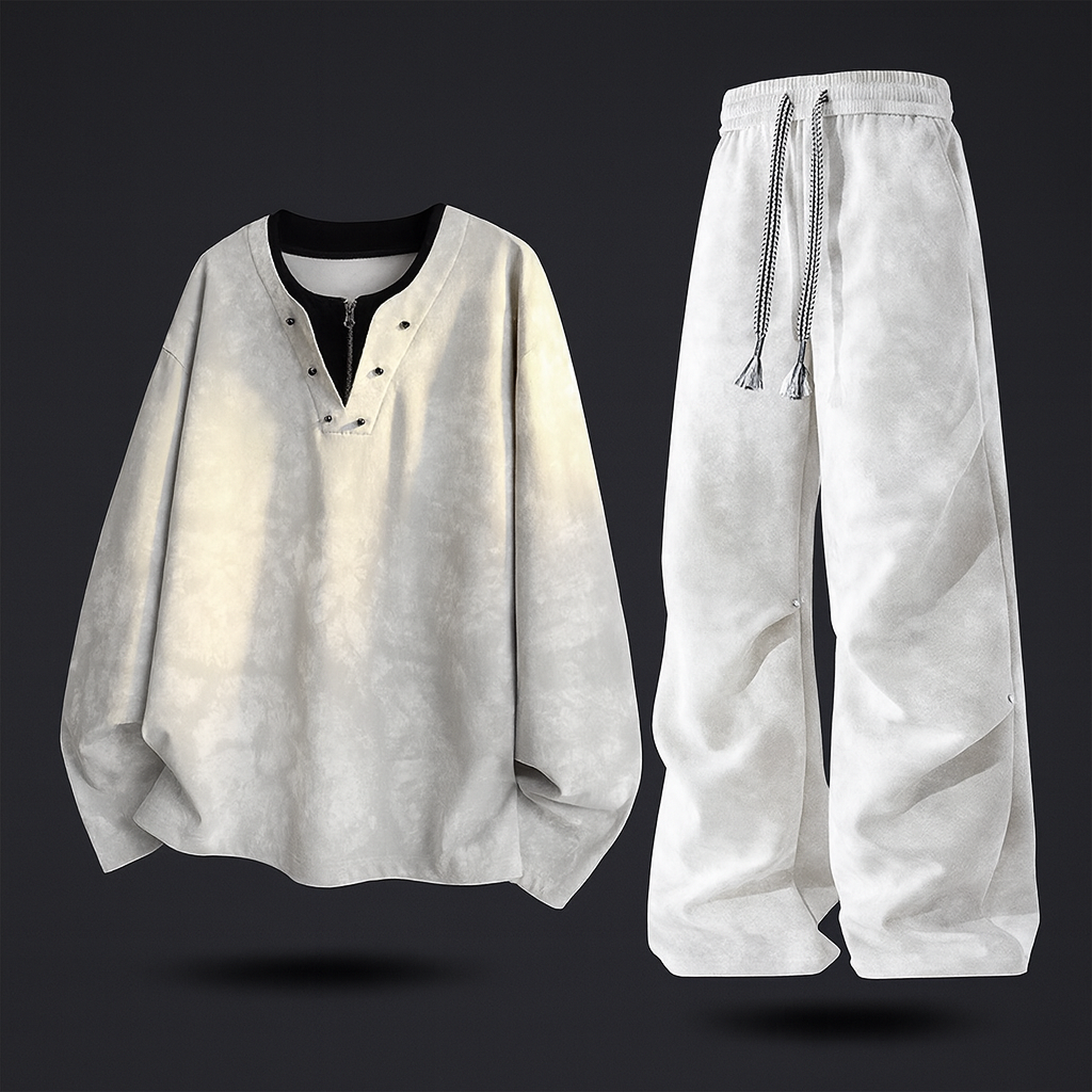 Stefano Men’s Lounge Set – Brushed Terry with Zip Neckline & Wide-Leg Pants