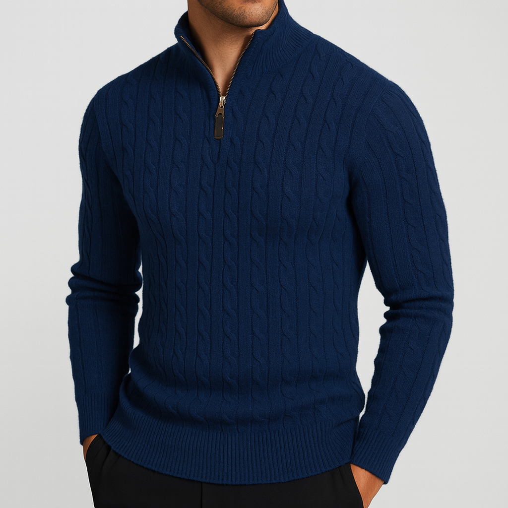Freddy Men’s Knit Sweater - Soft Premium Wool Quarter Zip Pullover