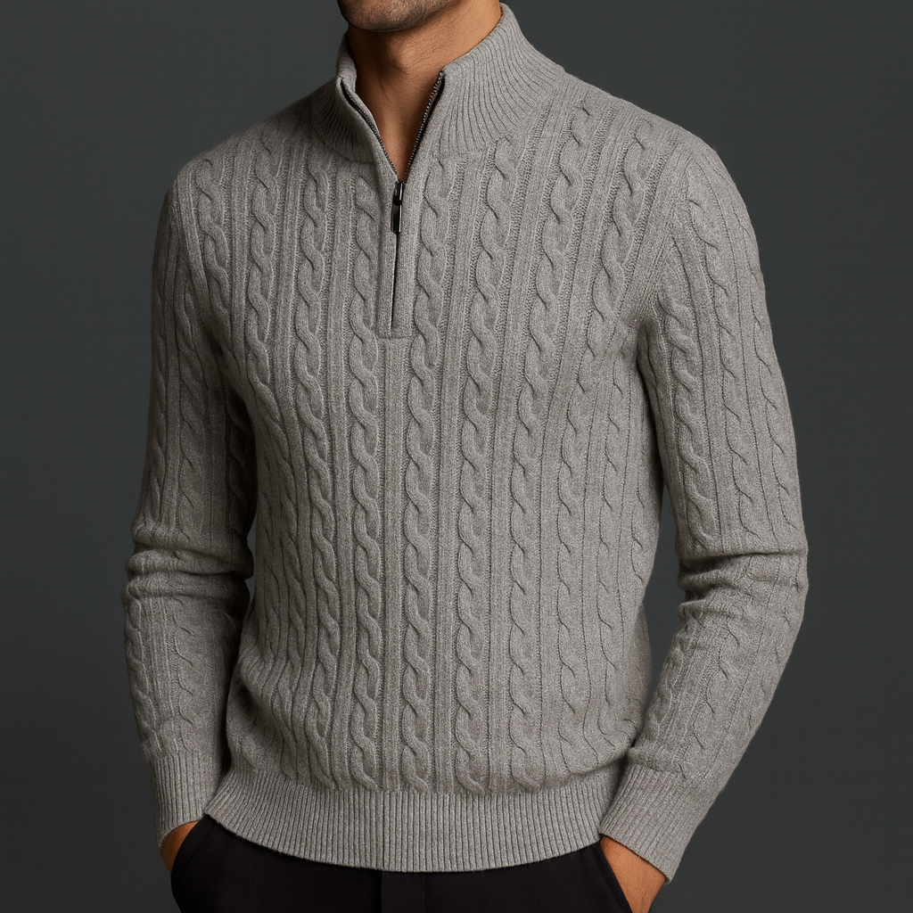 Freddy Men’s Knit Sweater - Soft Premium Wool Quarter Zip Pullover