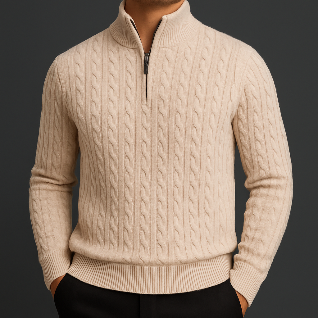 Freddy Men’s Knit Sweater - Soft Premium Wool Quarter Zip Pullover