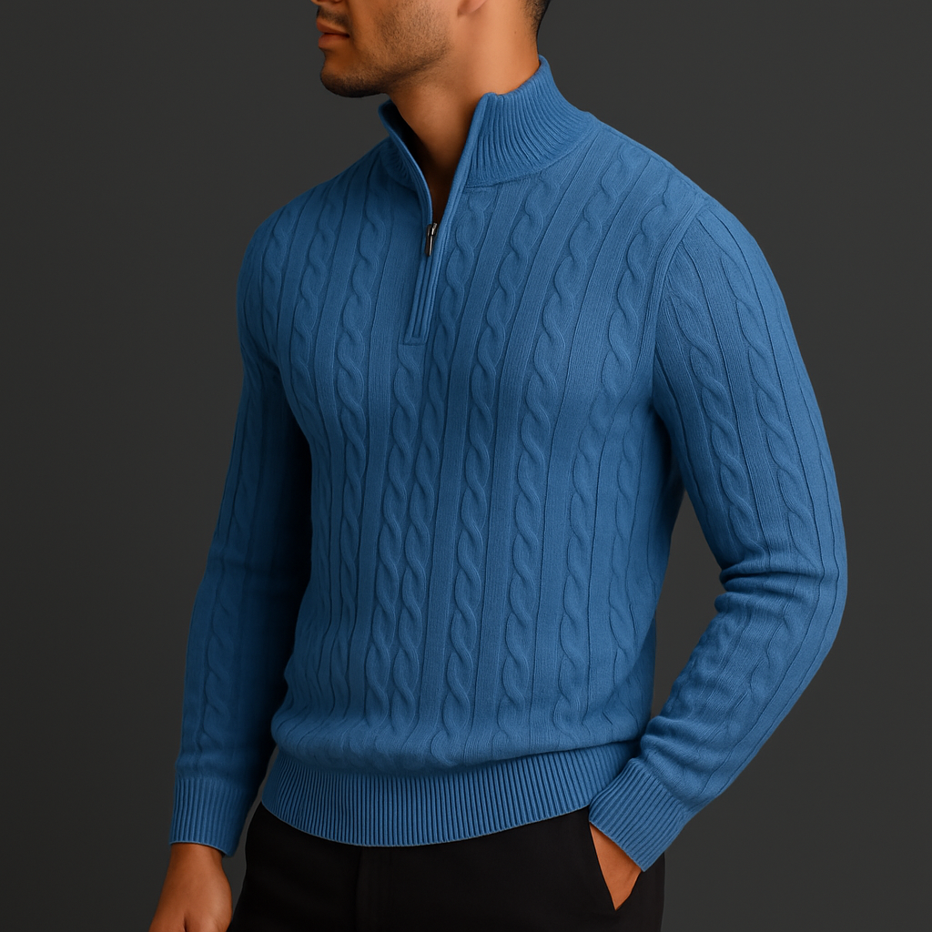 Freddy Men’s Knit Sweater - Soft Premium Wool Quarter Zip Pullover