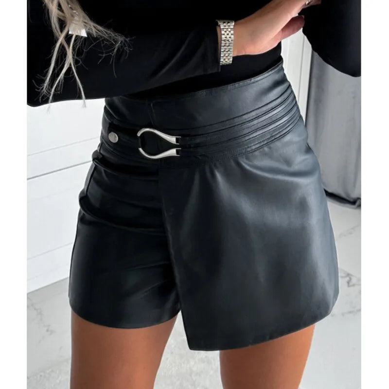 Elira Vegan Leather High-Waist Tailored Shorts – Structured Modern Silhouette
