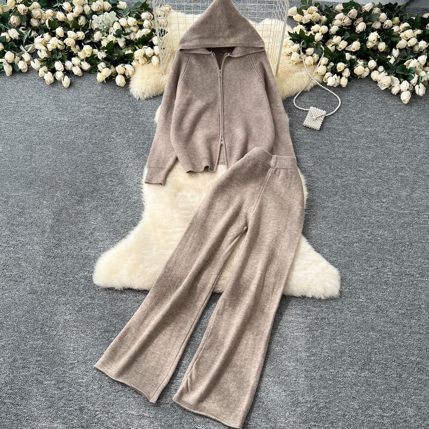 Anna Women’s Lounge Set – Cotton - Blend Hooded Sweater & Wide-Leg Pants