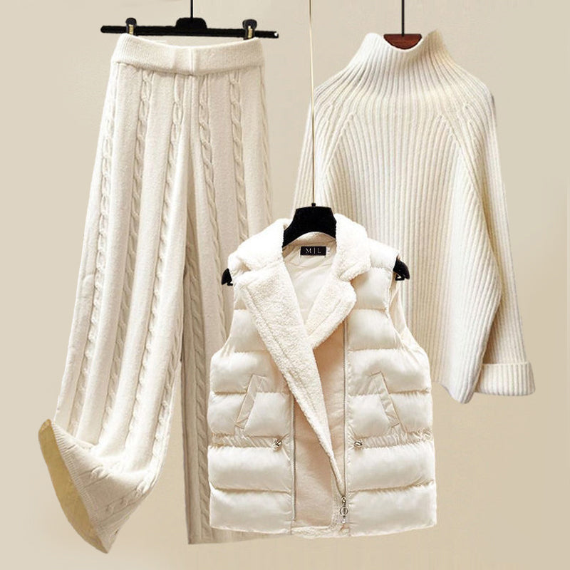 Emilia Women’s Winter Lounge Set – Cotton Blend Knit Sweater, Pants & Vest