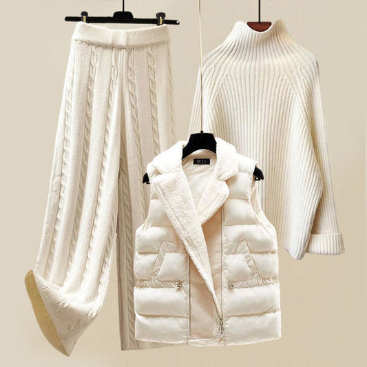 Emilia Women’s Winter Lounge Set – Cotton-Poly Blend Knit Sweater, Pants & Vest