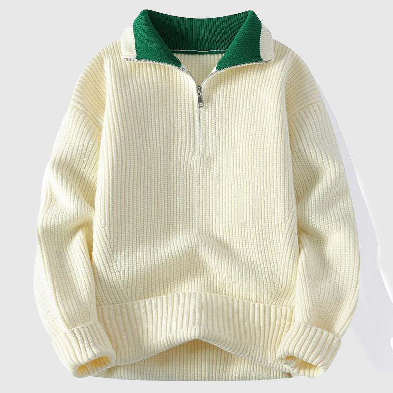 Ettore Men's Cotton Polo Sweater – Ribbed Texture & Colourblock Collar