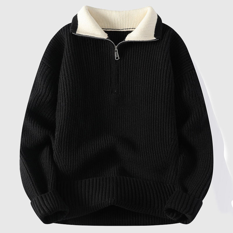 Ettore Men's Cotton Polo Sweater – Ribbed Texture & Colourblock Collar