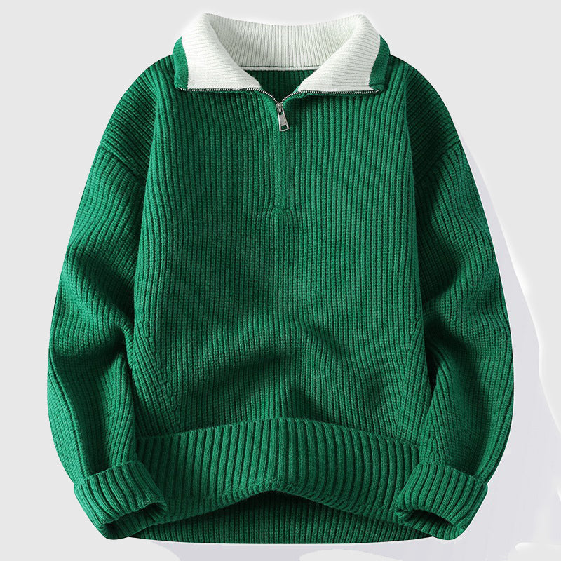 Ettore Men's Cotton Polo Sweater – Ribbed Texture & Colourblock Collar
