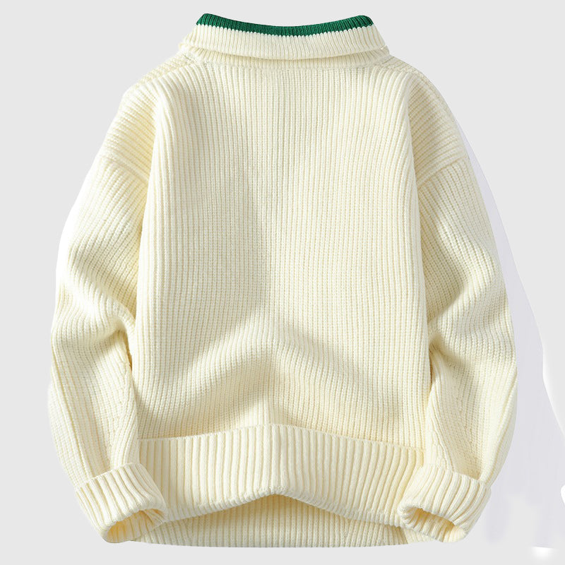Ettore Men's Cotton Polo Sweater – Ribbed Texture & Colourblock Collar