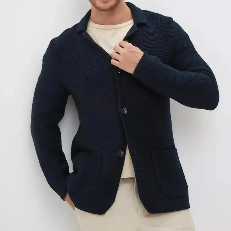 Victor Men’s Cardigan  – Button-Front Knit with Turn-Down Collar