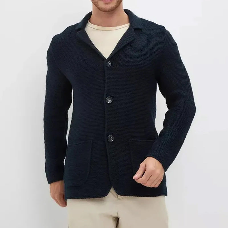 Victor Men’s Cardigan  – Button-Front Knit with Turn-Down Collar
