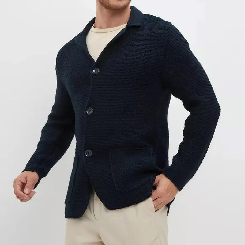 Victor Men’s Cardigan  – Button-Front Knit with Turn-Down Collar