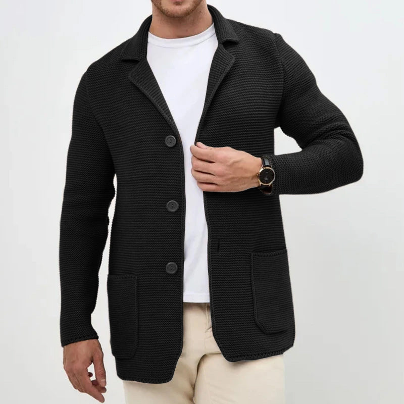 Victor Men’s Cardigan  – Button-Front Knit with Turn-Down Collar