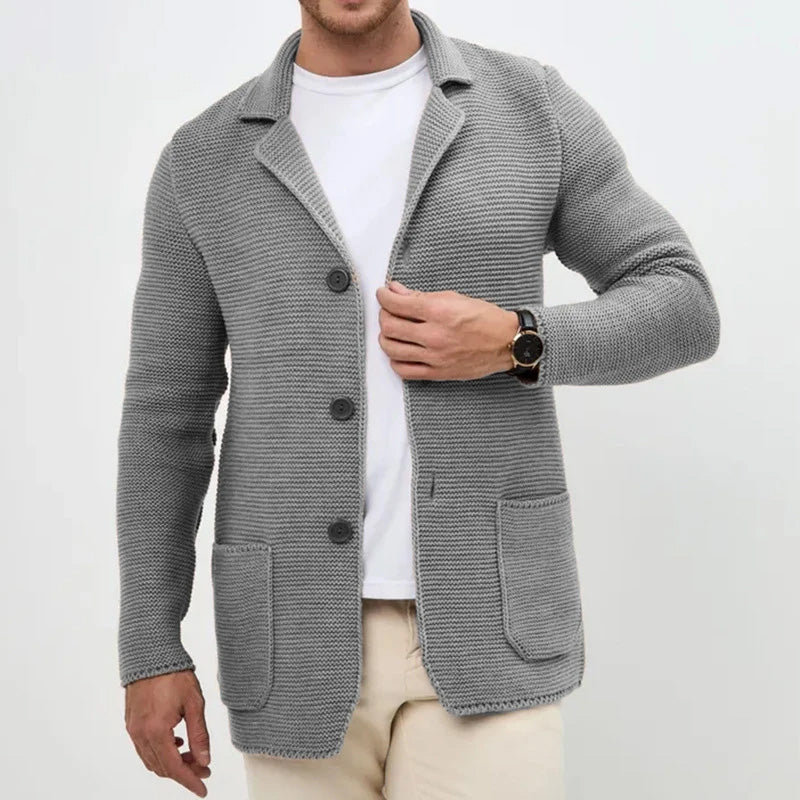 Victor Men’s Cardigan  – Button-Front Knit with Turn-Down Collar