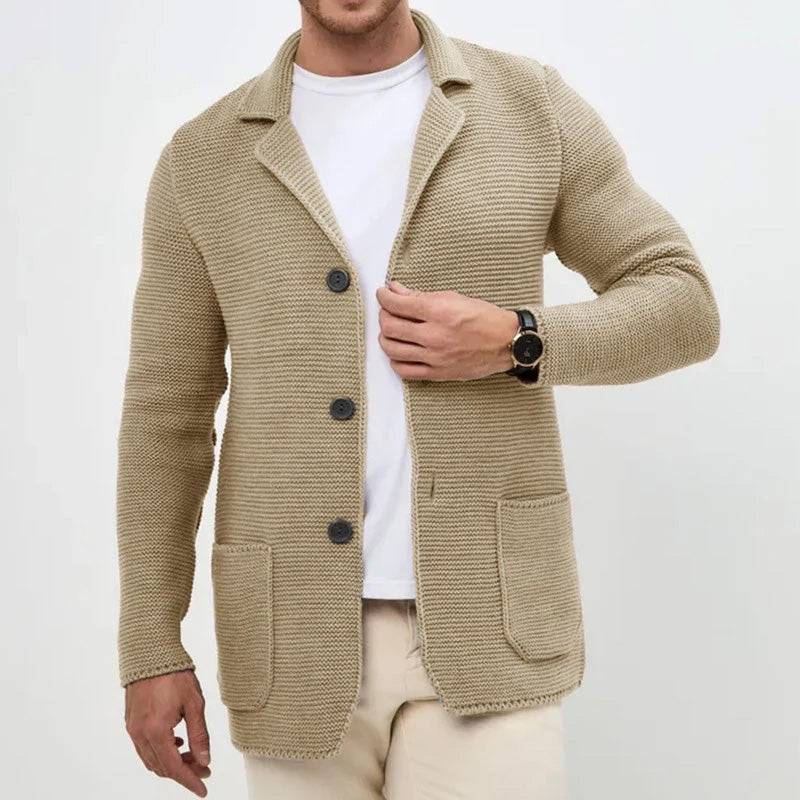 Victor Men’s Cardigan  – Button-Front Knit with Turn-Down Collar