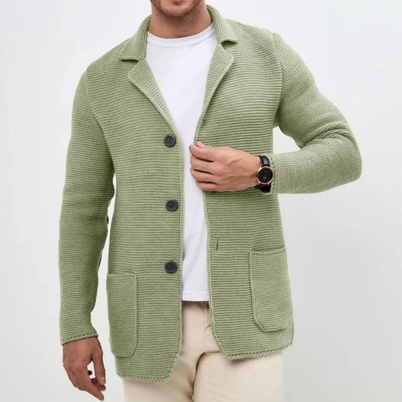 Victor Men’s Cardigan  – Button-Front Knit with Turn-Down Collar