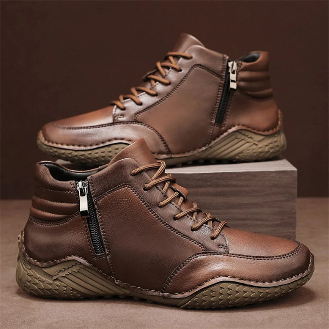 Roldan Men’s Leather Ankle Boots – Full-Grain Mid Boot with Cushioned Insole